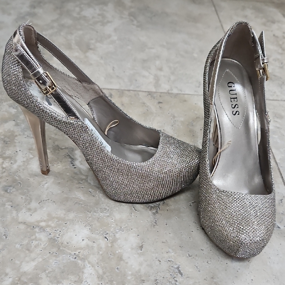 Guess Silver Gold Glitter Platform Heels